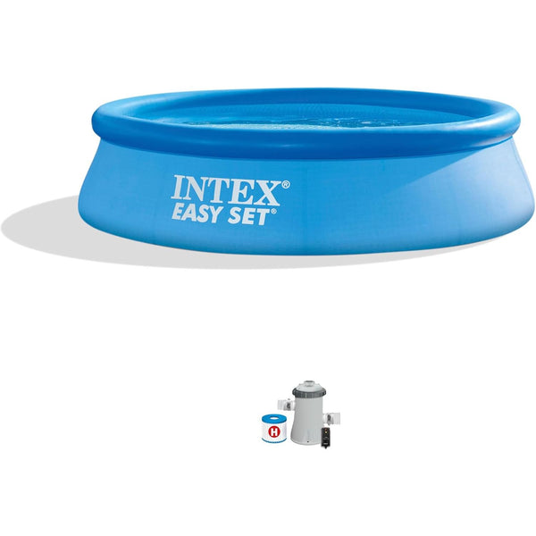 Intex 28121EH Easy Set 10 Foot by 30 Inch Round Inflatable Outdoor Backyard Above Ground Swimming Pool Set with 530 GPH Filter Pump, Blue